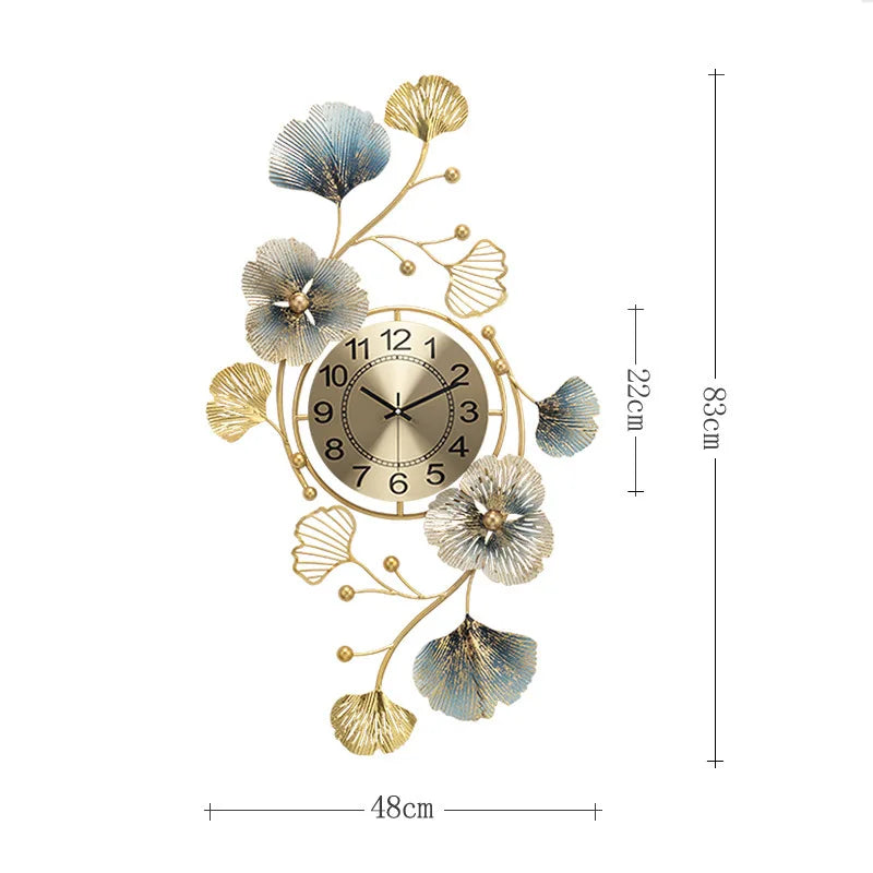 Metal Wall Art Large Wall Clock Creative Metal Ginkgo Biloba Design