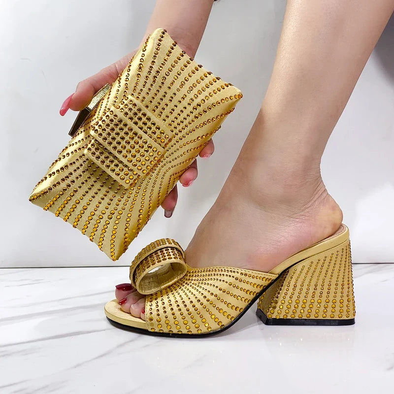 New Fashionable Designed Solid Color Elegant Shoe Bag Classic Style African Women's Round Toe High Heels