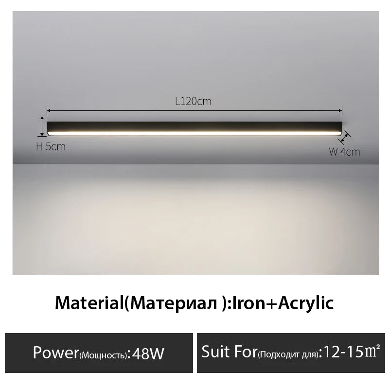 Contemporary Long Strip LED Ceiling Light Fixture for Balcony, Aisle, Bedroom, and Living Room Decor