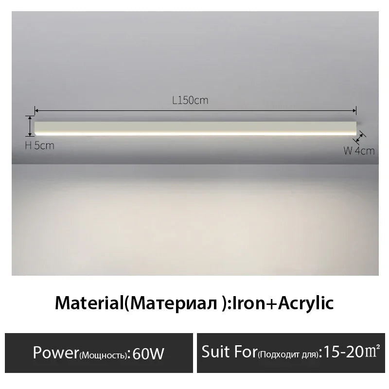 Contemporary Long Strip LED Ceiling Light Fixture for Balcony, Aisle, Bedroom, and Living Room Decor