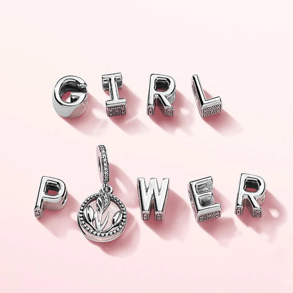 Authentic 925 Silver Plated 26 Letters A-Z Alphabet Bead Charm Fit Pan Bracelet Woman Handbag Holder