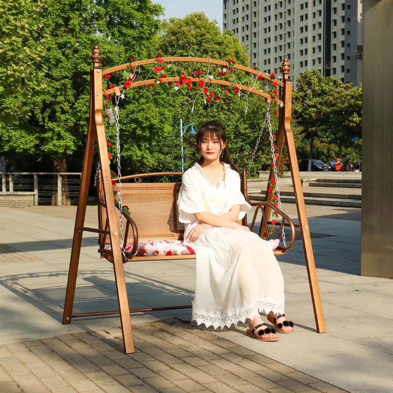 Wooden Swing Chair with Canopy