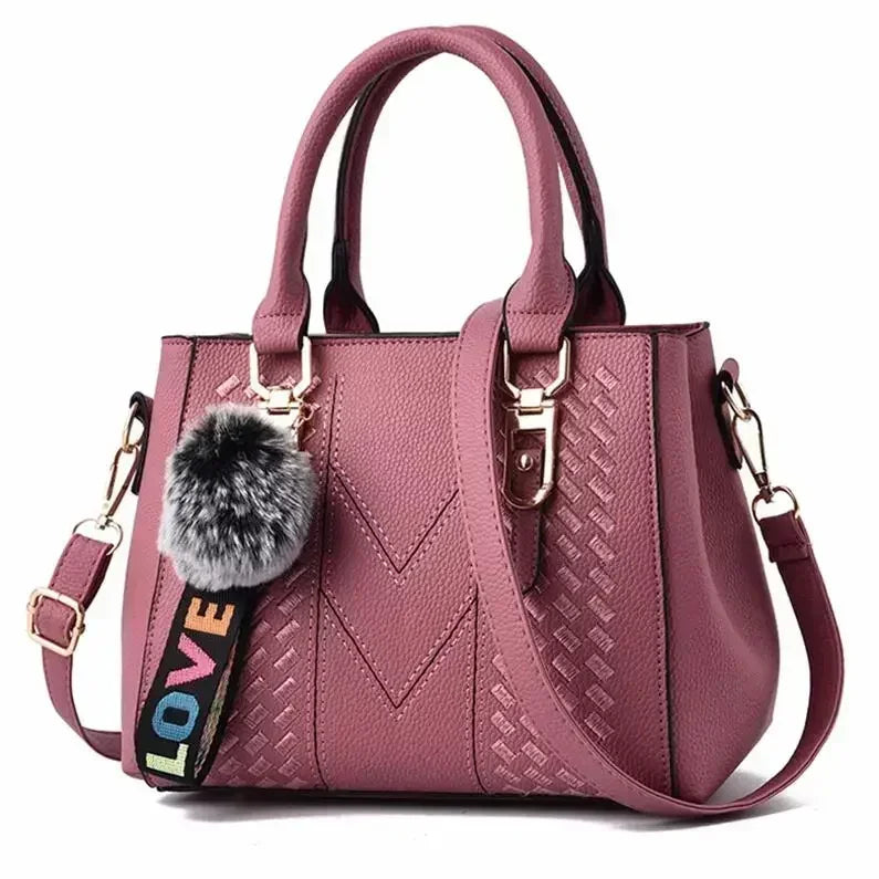 Hemasa Embroidery Messenger Bags Women Leather Handbag for Women Sac a Main Ladies hair ball Hand Bag