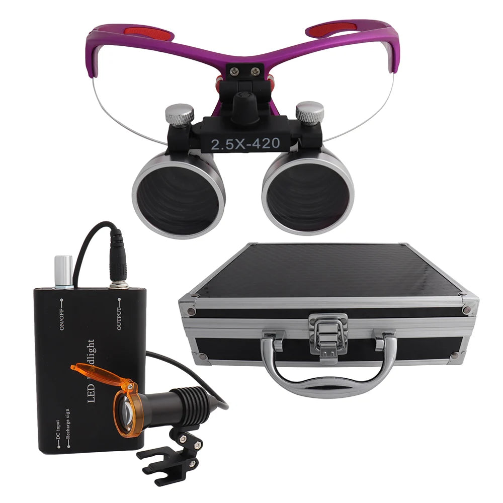 Dental Loupes Dental Magnifier Dental Lab Medical Loupes Magnification Binocular 2.5/3.5x420 Headlight Headlamp 5W Set Metal Box