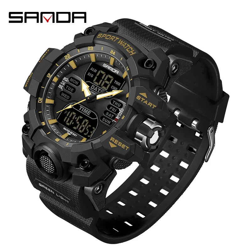 LED Digital Men Watch with Double Display and Quartz Movement