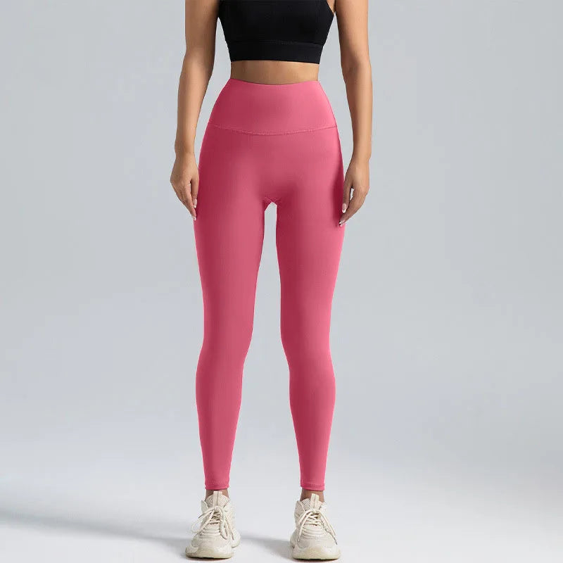 Women's Pink Tropical Print High-Waisted Yoga Leggings