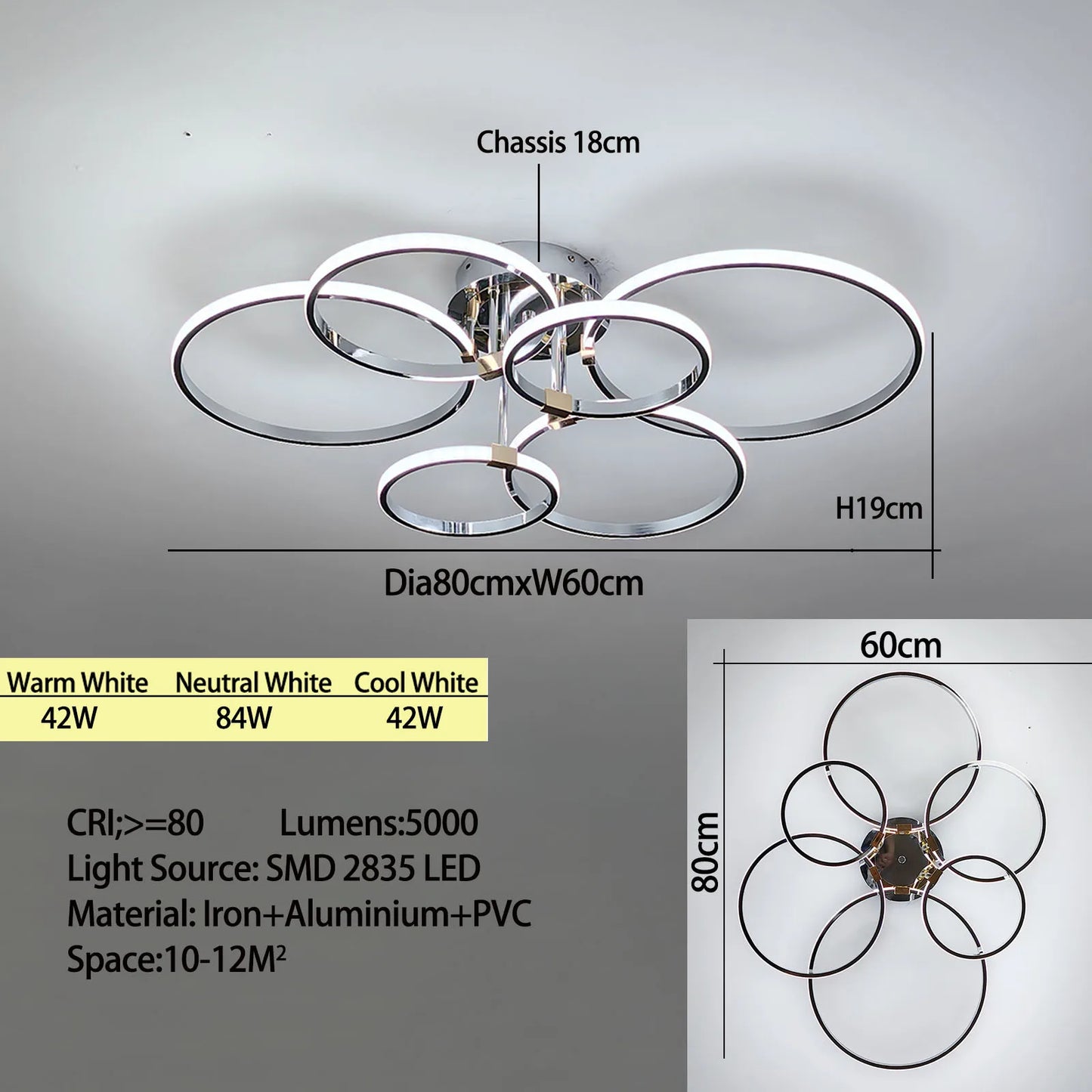 Sleek 4 6 Ring LED Chandelier for Living Room, Bedroom & Kitchen