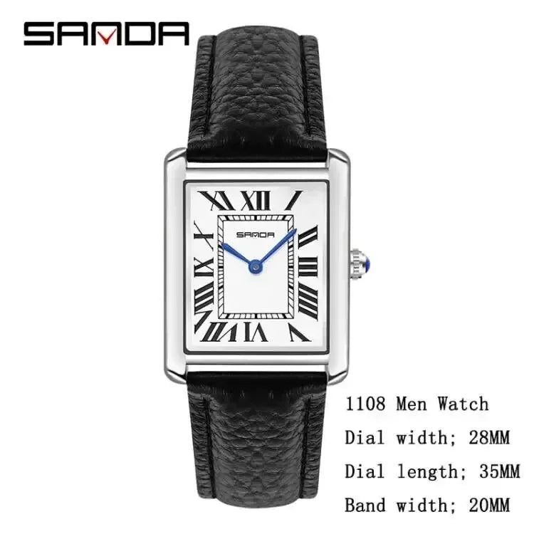 Quartz Watches Wear Resistant Leather Strap Square Dial by SANDA