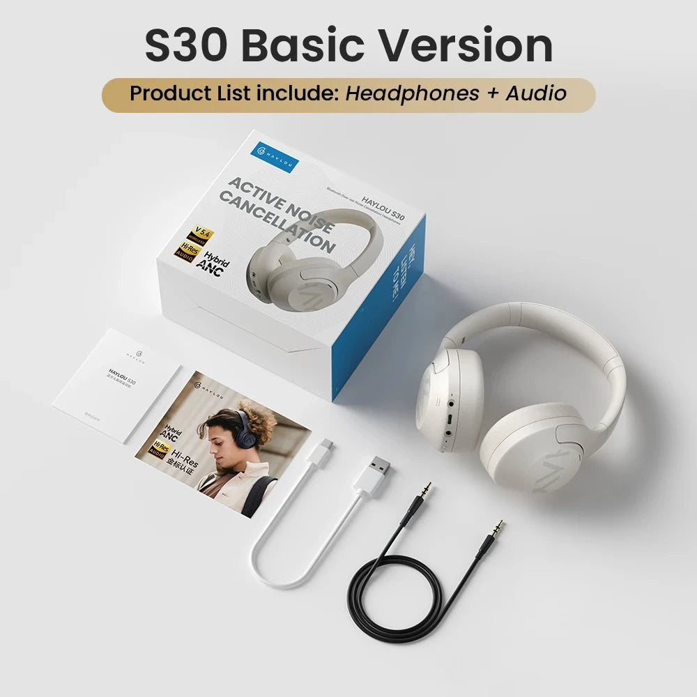 HAYLOU S30 Wireless Bluetooth 5.4 Headphones with 43dB ANC, 40mm Drivers, 80H Playtime
