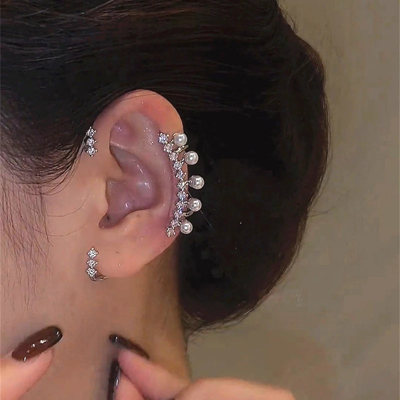 Chic Silver Tone Pearl Ear Cuff Set