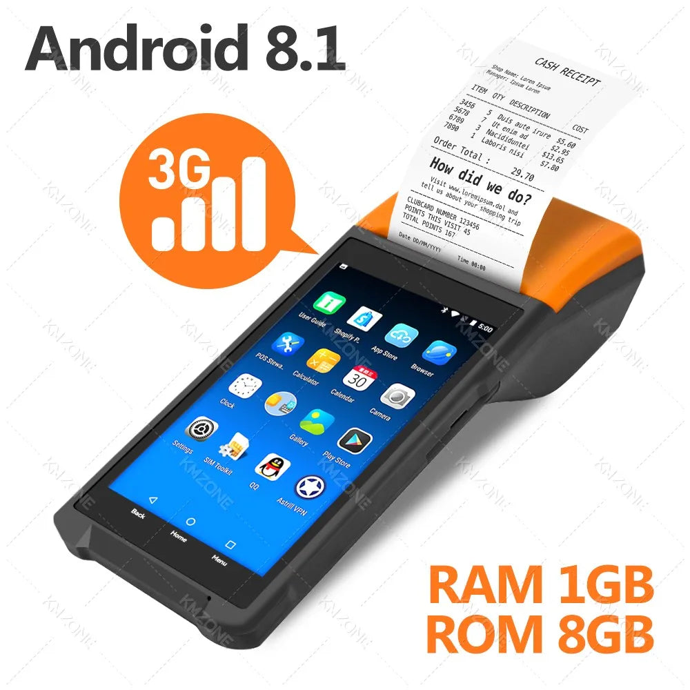 New 4G Wireless Wifi Handheld PDA Printers Android 8.1 13 POS Terminal Touch Screen Built-in 2D Barcode Scanner NFC Card Reader