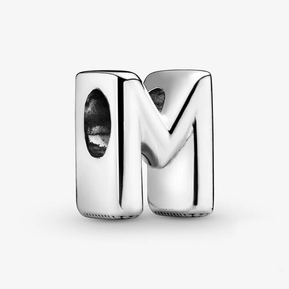 Authentic 925 Silver Plated 26 Letters A-Z Alphabet Bead Charm Fit Pan Bracelet Woman Handbag Holder