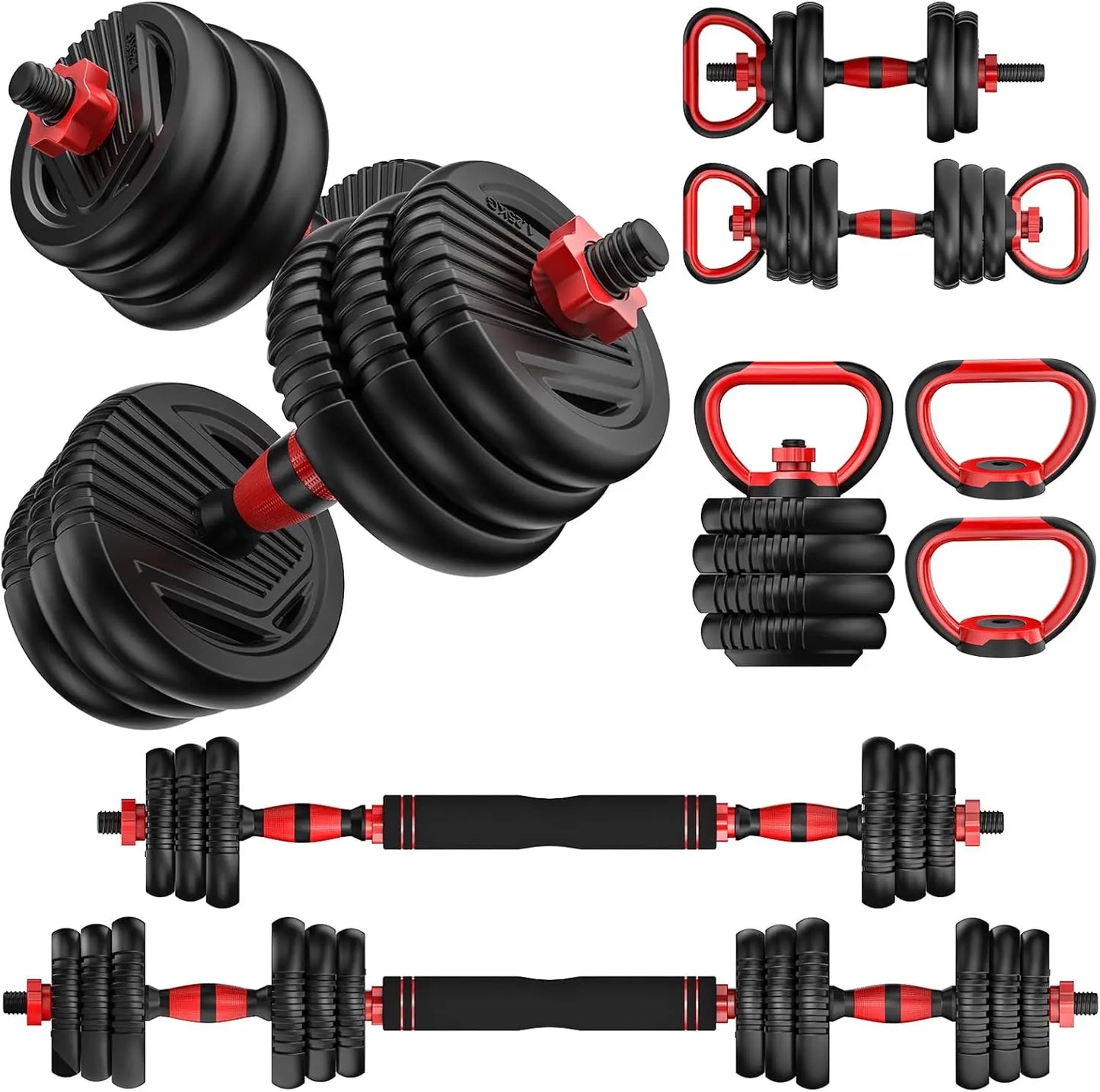 UNNMIIY Adjustable Dumbbells, 10/20/30/45/70/90lbs Free Weight Set with Connector, 4 in1 Dumbbells Set Used as Barbell, Kettlebells, Push up Stand, Fitness Exercises for Home Gym Suitable Men/Women