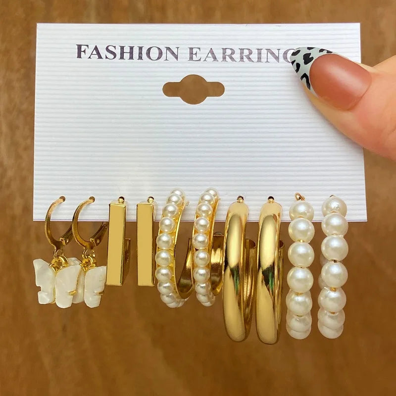 42 Pairs Gold Hoop Earrings Multipack for Women with Pearl Accents