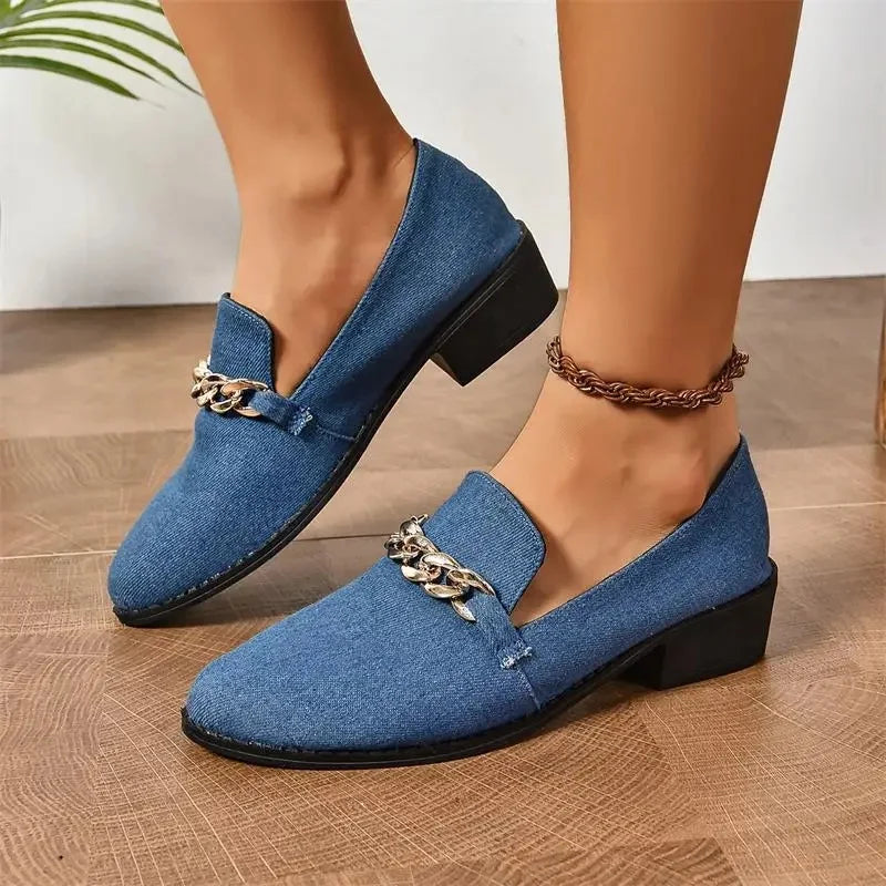 Point Toe Block Heel Loafers