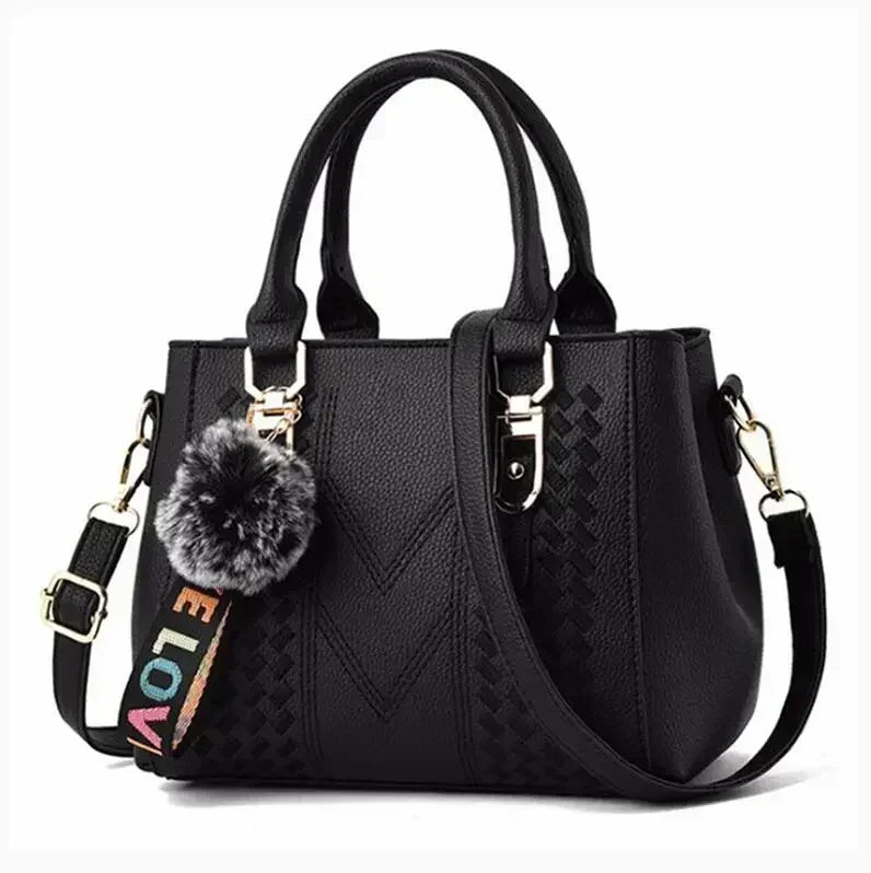 Hemasa Embroidery Messenger Bags Women Leather Handbag for Women Sac a Main Ladies hair ball Hand Bag