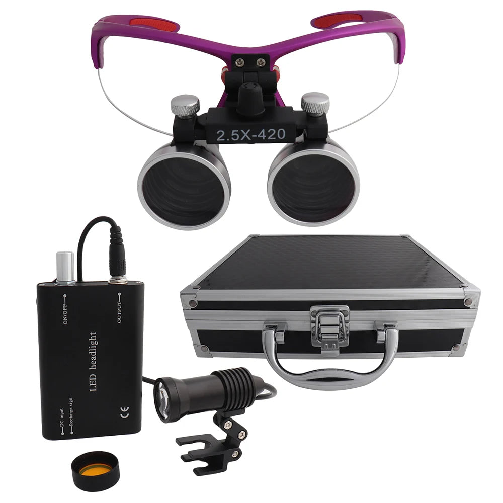 Dental Loupes Dental Magnifier Dental Lab Medical Loupes Magnification Binocular 2.5/3.5x420 Headlight Headlamp 5W Set Metal Box