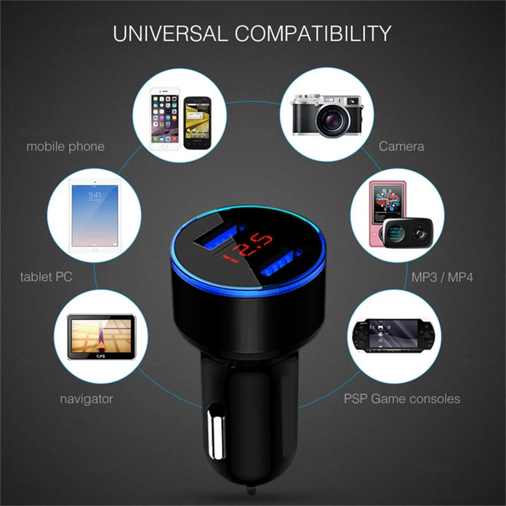 High Quality 3.1A Dual USB Car Charger 2 Port LCD Display Voltmeter 12-24V Cigarette Lighter Socket Car Charger Adapter