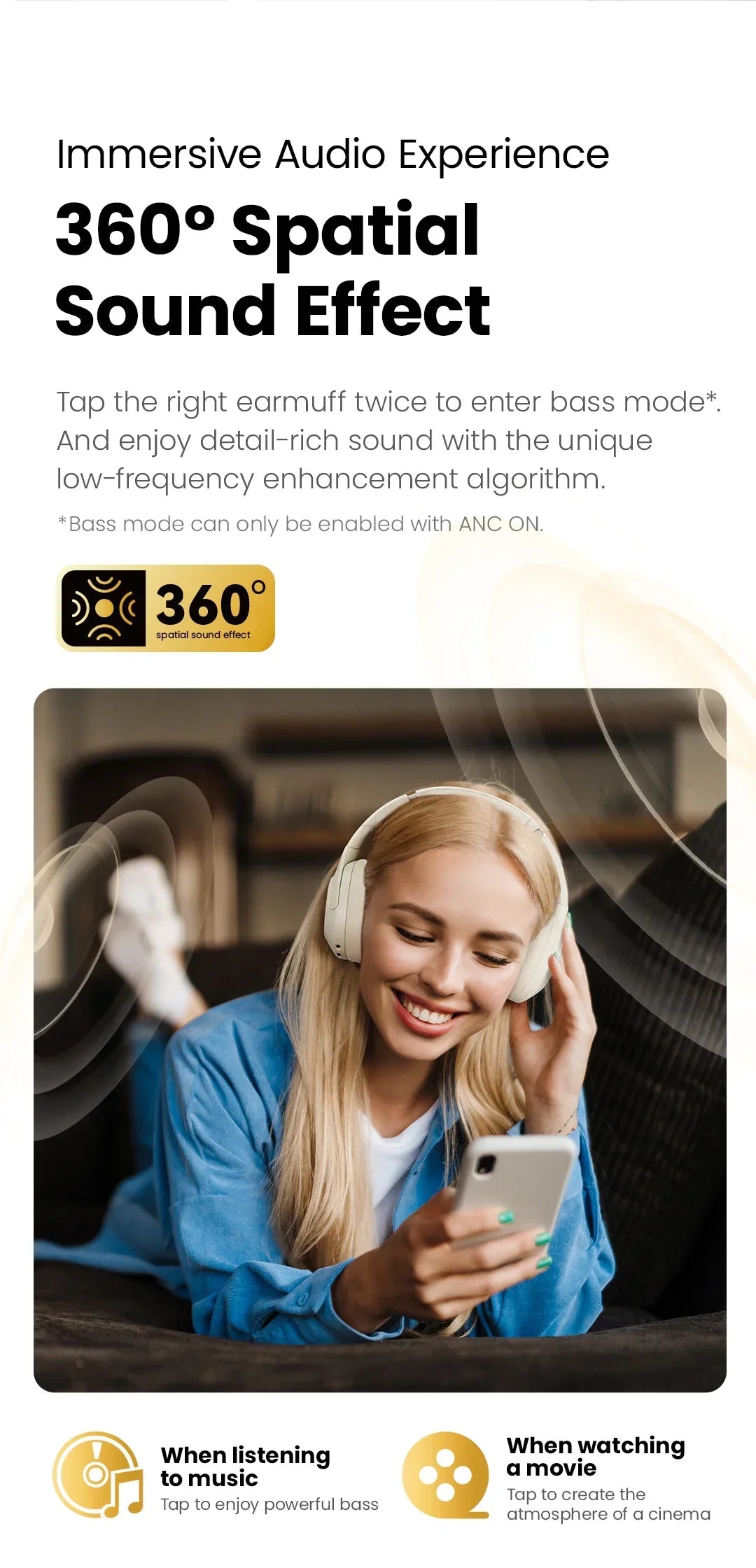 HAYLOU S30 Wireless Bluetooth 5.4 Headphones with 43dB ANC, 40mm Drivers, 80H Playtime