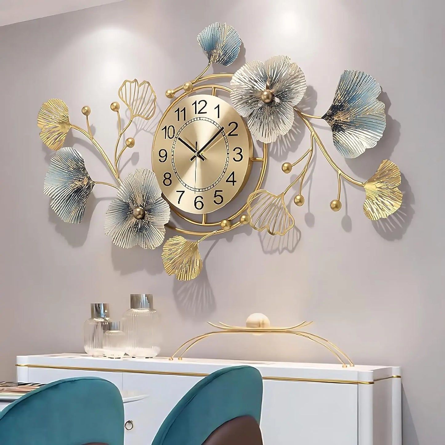 Metal Wall Art Large Wall Clock Creative Metal Ginkgo Biloba Design