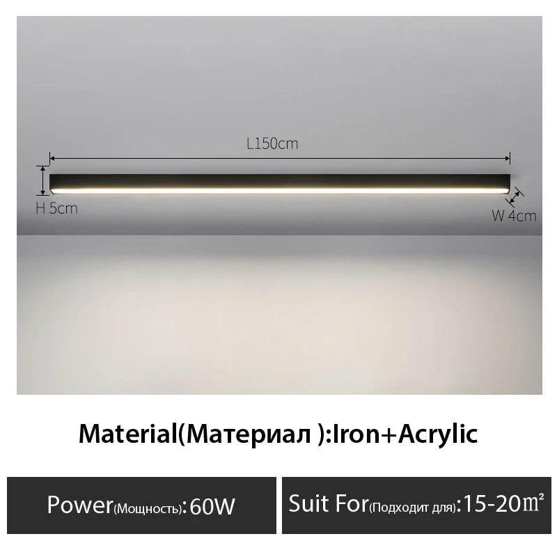 Contemporary Long Strip LED Ceiling Light Fixture for Balcony, Aisle, Bedroom, and Living Room Decor