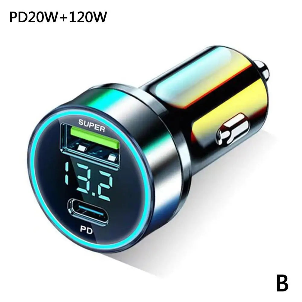 120W Portable PD 20W Car Charger - Super Fast Charge Adapter/Type C USB