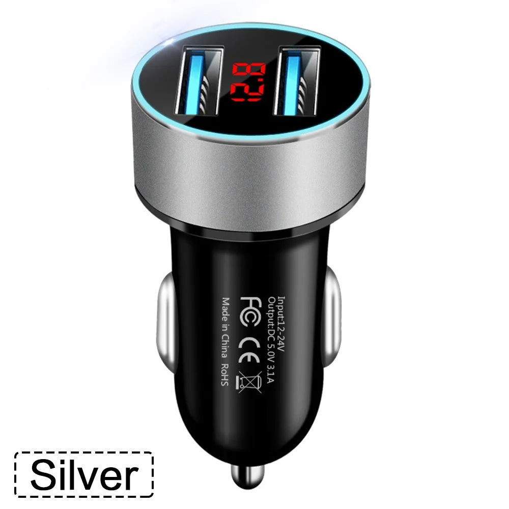 High Quality 3.1A Dual USB Car Charger 2 Port LCD Display Voltmeter 12-24V Cigarette Lighter Socket Car Charger Adapter