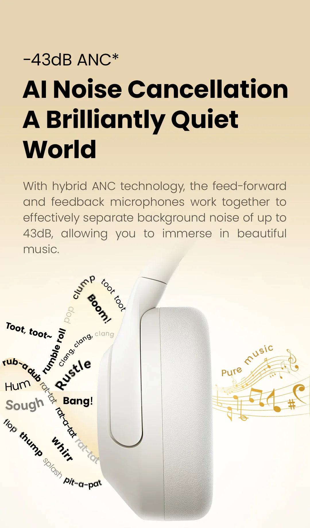 HAYLOU S30 Wireless Bluetooth 5.4 Headphones with 43dB ANC, 40mm Drivers, 80H Playtime