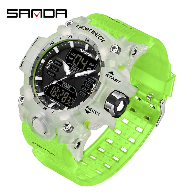 LED Digital Men Watch with Double Display and Quartz Movement