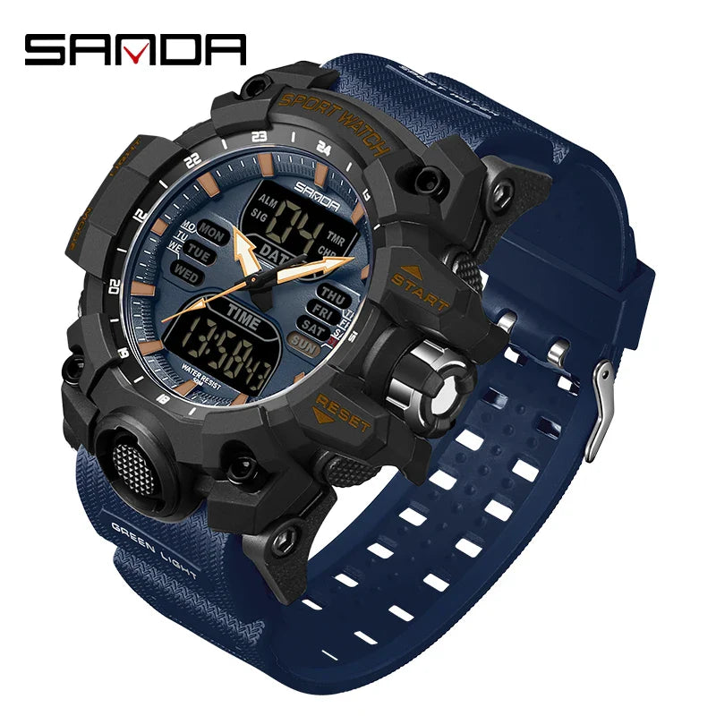 LED Digital Men Watch with Double Display and Quartz Movement