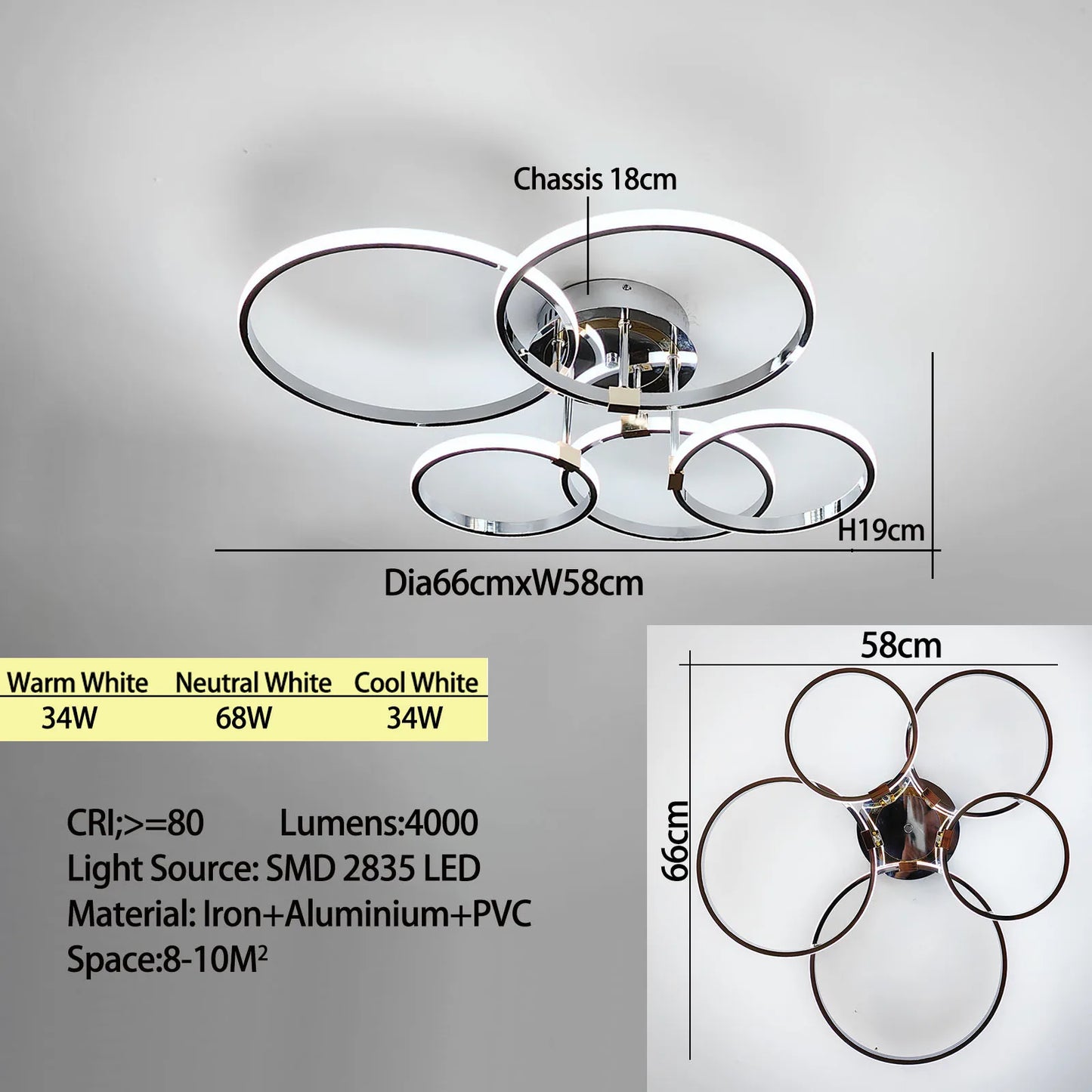 Sleek 4 6 Ring LED Chandelier for Living Room, Bedroom & Kitchen