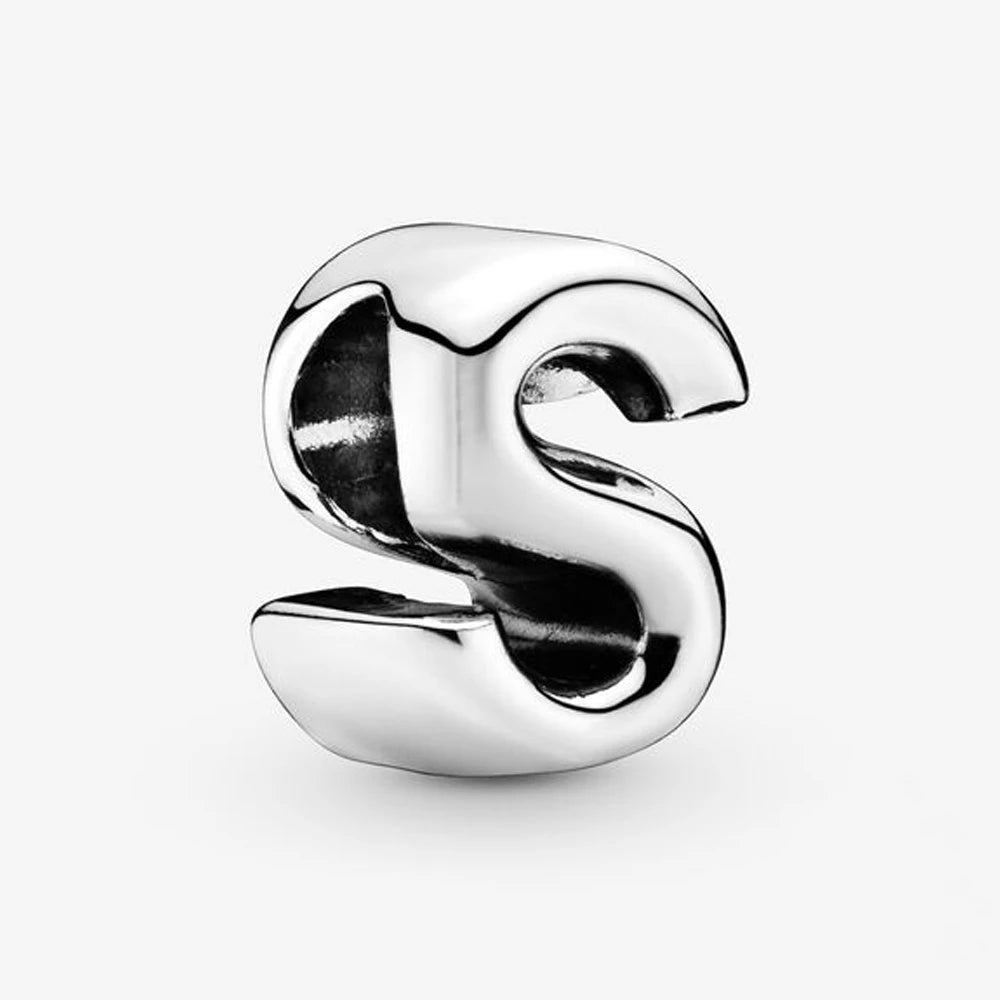 Authentic 925 Silver Plated 26 Letters A-Z Alphabet Bead Charm Fit Pan Bracelet Woman Handbag Holder
