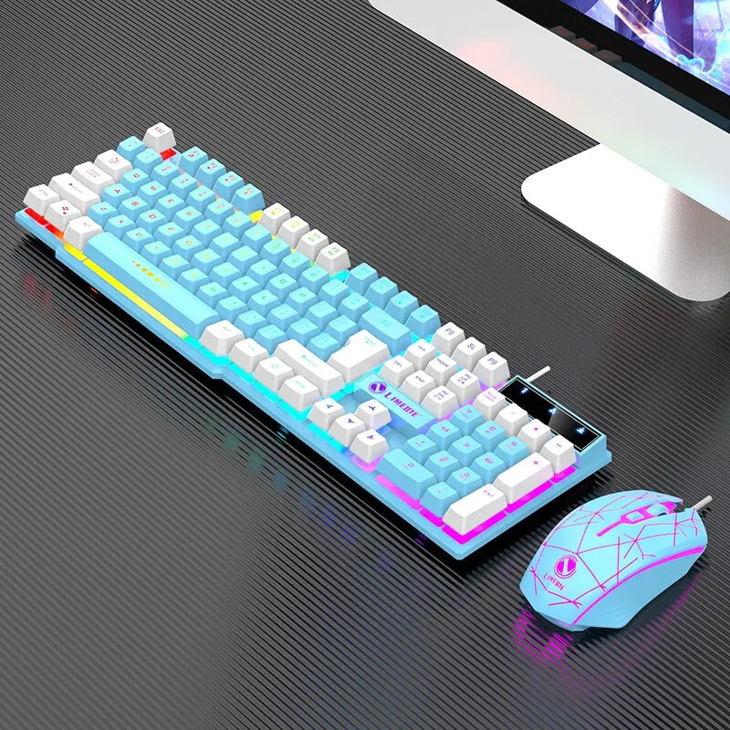 Wired Keyboard and Mouse Set - USB Luminous Mechanical Keyboard & Mouse Set for PC