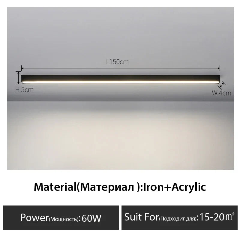 Contemporary Long Strip LED Ceiling Light Fixture for Balcony, Aisle, Bedroom, and Living Room Decor