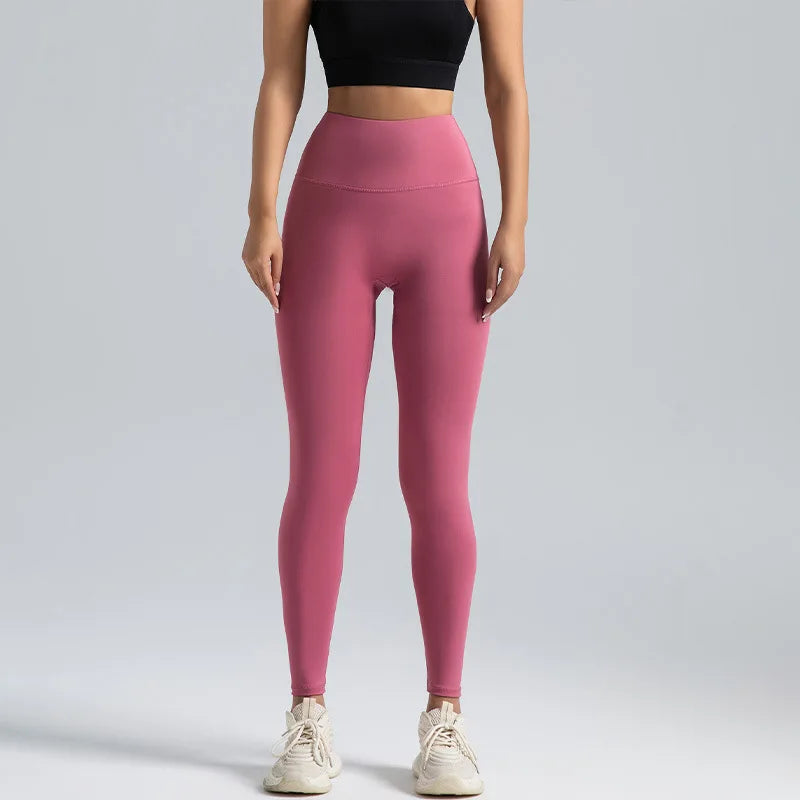 Women's Pink Tropical Print High-Waisted Yoga Leggings