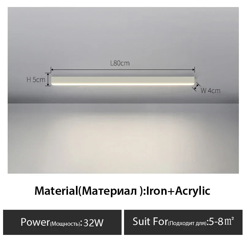 Contemporary Long Strip LED Ceiling Light Fixture for Balcony, Aisle, Bedroom, and Living Room Decor