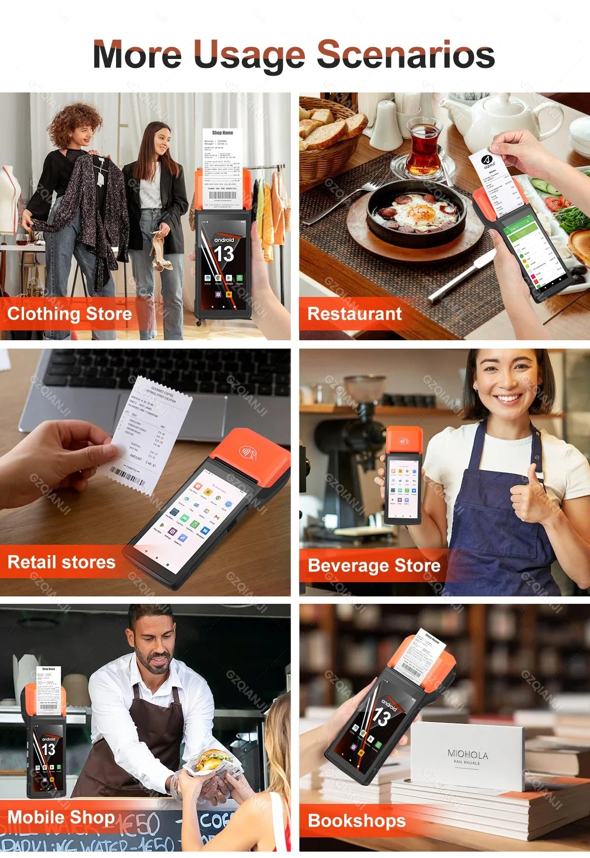 New 4G Wireless Wifi Handheld PDA Printers Android 8.1 13 POS Terminal Touch Screen Built-in 2D Barcode Scanner NFC Card Reader