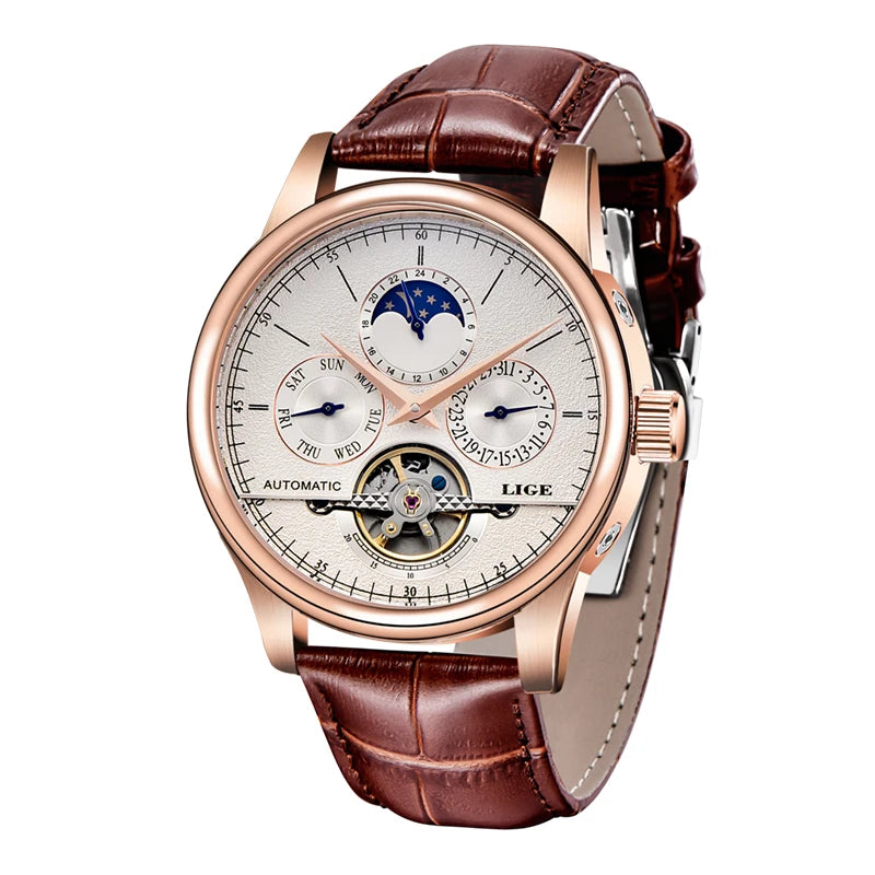 Men’s Automatic Mechanical Watch – Tourbillon Retro Leather Wristwatch