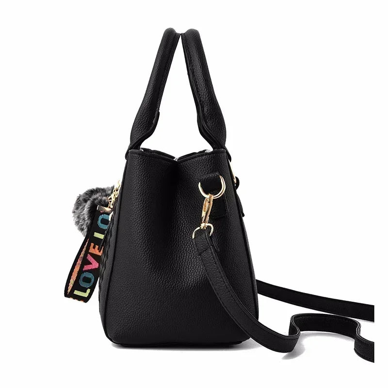 Hemasa Embroidery Messenger Bags Women Leather Handbag for Women Sac a Main Ladies hair ball Hand Bag