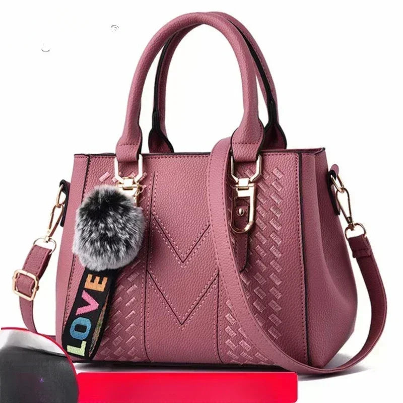 Hemasa Embroidery Messenger Bags Women Leather Handbag for Women Sac a Main Ladies hair ball Hand Bag