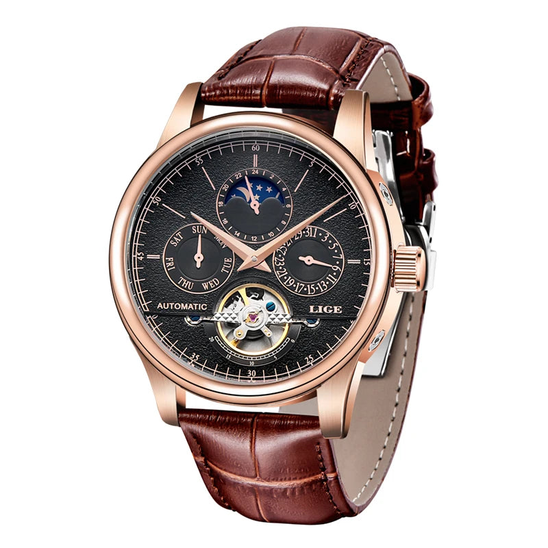 Men’s Automatic Mechanical Watch – Tourbillon Retro Leather Wristwatch