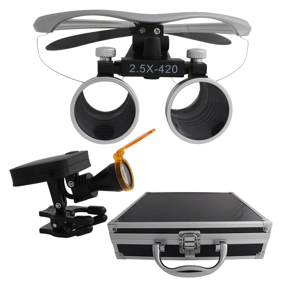Dental Loupes Dental Magnifier Dental Lab Medical Loupes Magnification Binocular 2.5/3.5x420 Headlight Headlamp 5W Set Metal Box