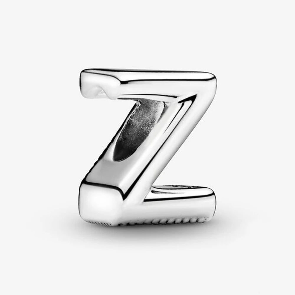 Authentic 925 Silver Plated 26 Letters A-Z Alphabet Bead Charm Fit Pan Bracelet Woman Handbag Holder
