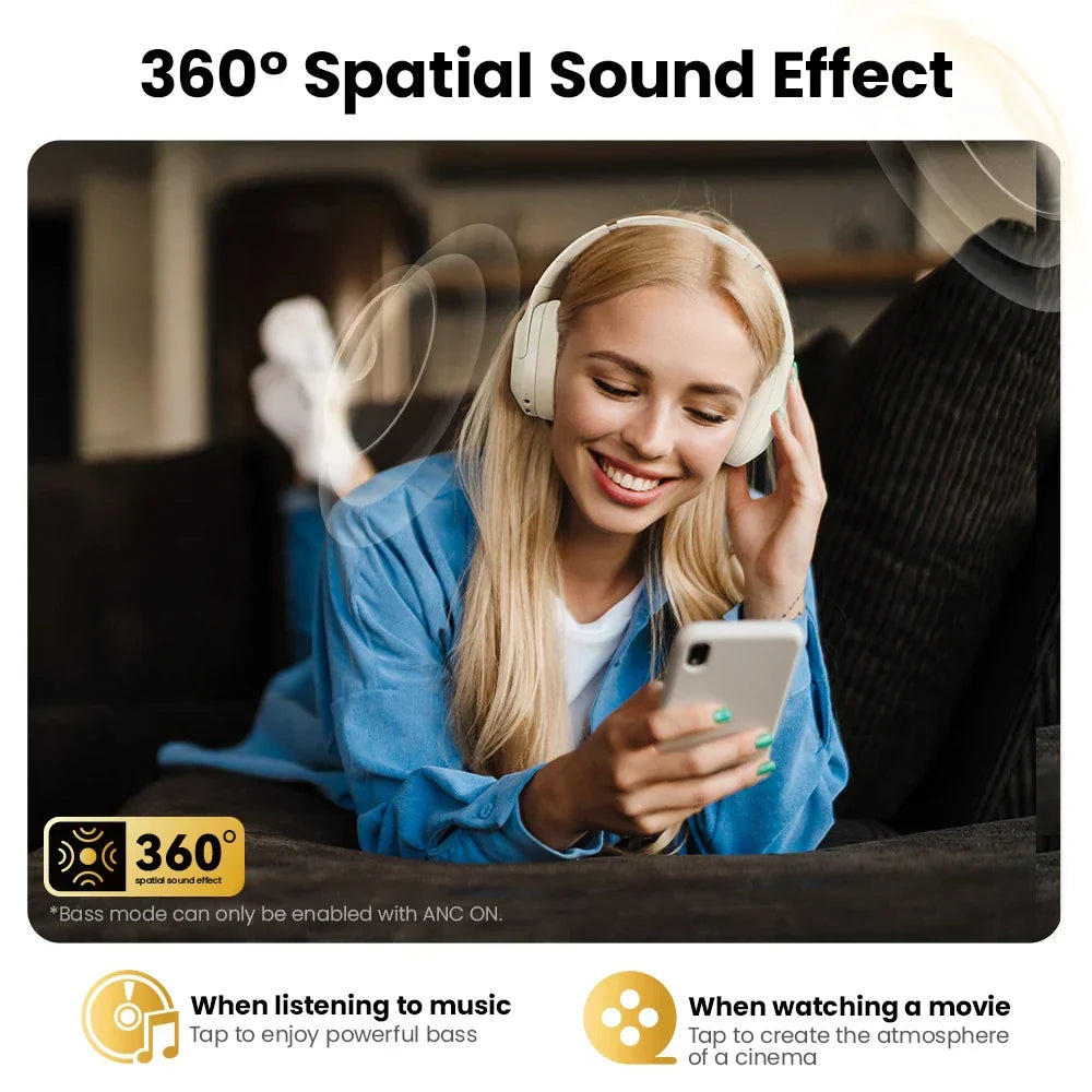 HAYLOU S30 Wireless Bluetooth 5.4 Headphones with 43dB ANC, 40mm Drivers, 80H Playtime