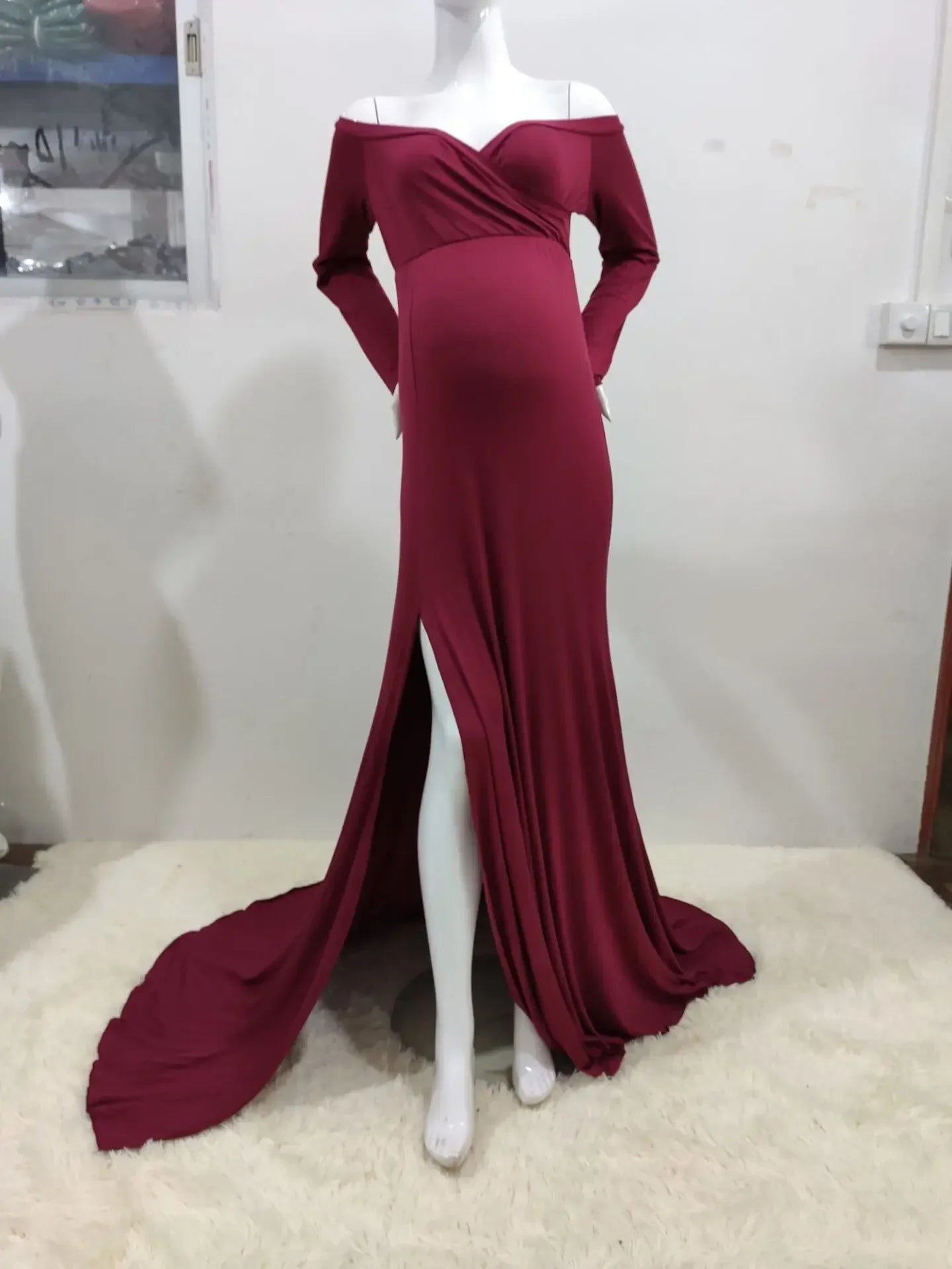 Maternity V-neck Slit Tail Dress - Trendy & Comfortable for Moms