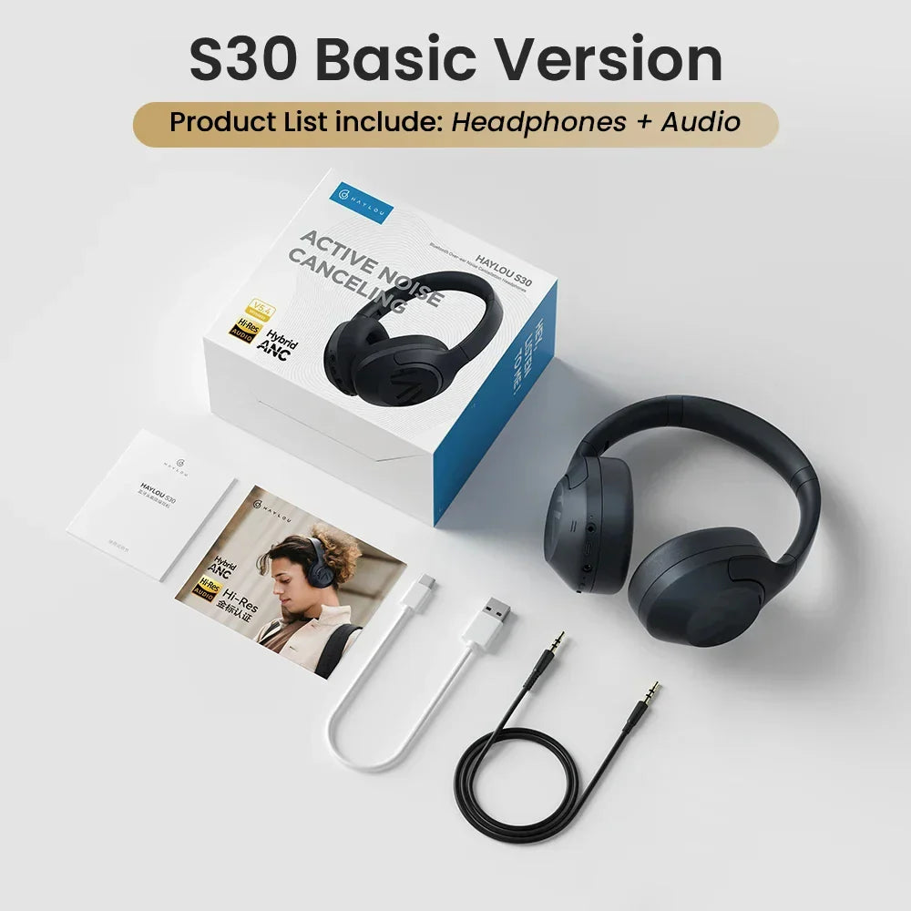 HAYLOU S30 Wireless Bluetooth 5.4 Headphones with 43dB ANC, 40mm Drivers, 80H Playtime