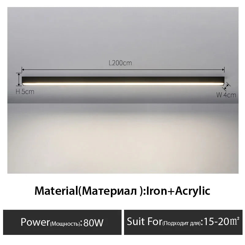 Contemporary Long Strip LED Ceiling Light Fixture for Balcony, Aisle, Bedroom, and Living Room Decor