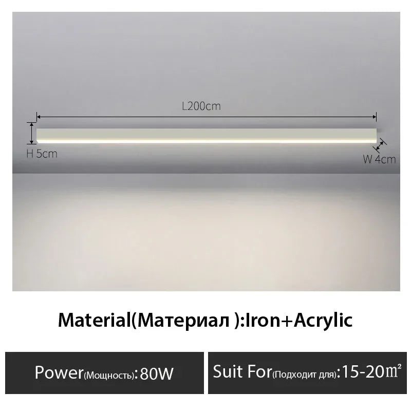 Contemporary Long Strip LED Ceiling Light Fixture for Balcony, Aisle, Bedroom, and Living Room Decor