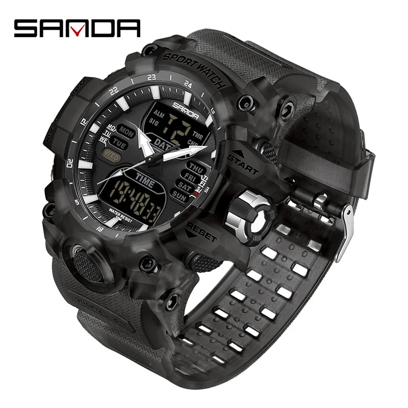 LED Digital Men Watch with Double Display and Quartz Movement