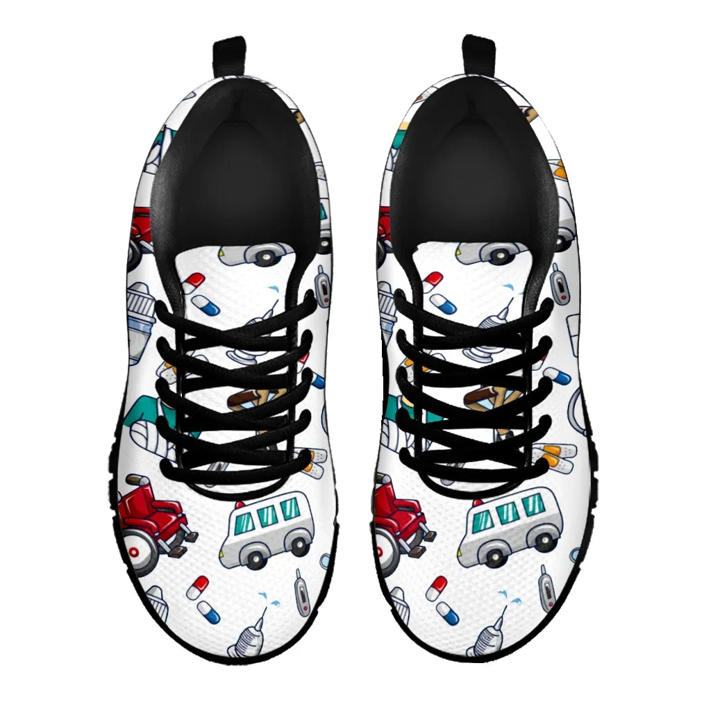White Ambulance Medical Equipment Sneakers First Aid Printing Summer Breathable Mesh Sneakers Nurse Casual Shoes Custom Shoes
